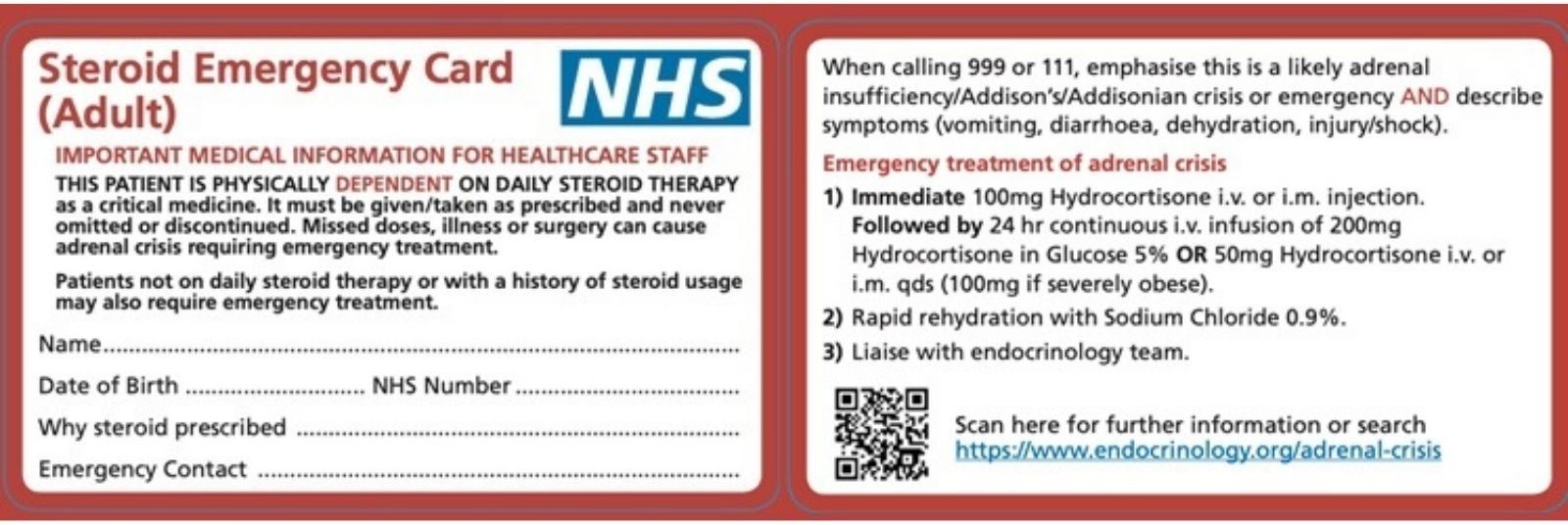 Example of a steroid emergency card
